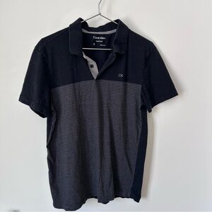 Calvin Klein Black & Charcoal Striped Short-Sleeve Polo